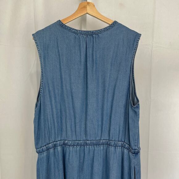 LANDS' END Tiered Midi Dress Sleeveless V Neck Lyocell Chambray Denim Blue XXL - Picture 5 of 7